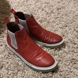 Women’s  Red Leather Chelsea Boots